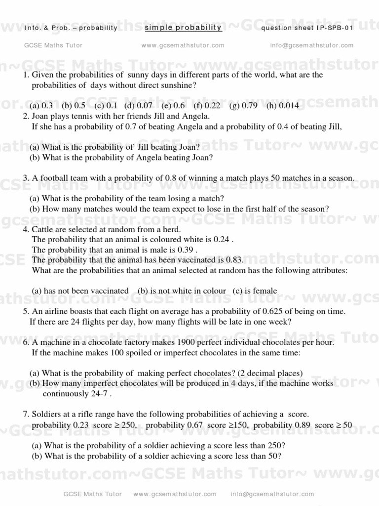 GCSE Simple Probability Worksheet | PDF | Teaching Mathematics