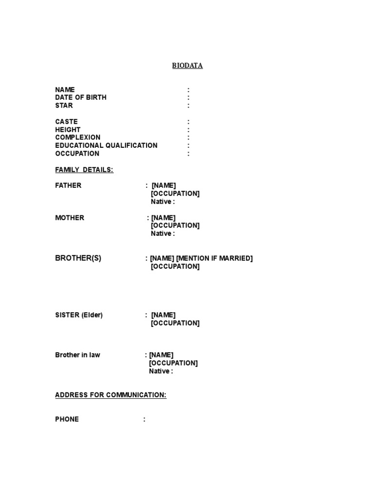 Marriage Biodata Format Guide | PDF | Labour | Employment