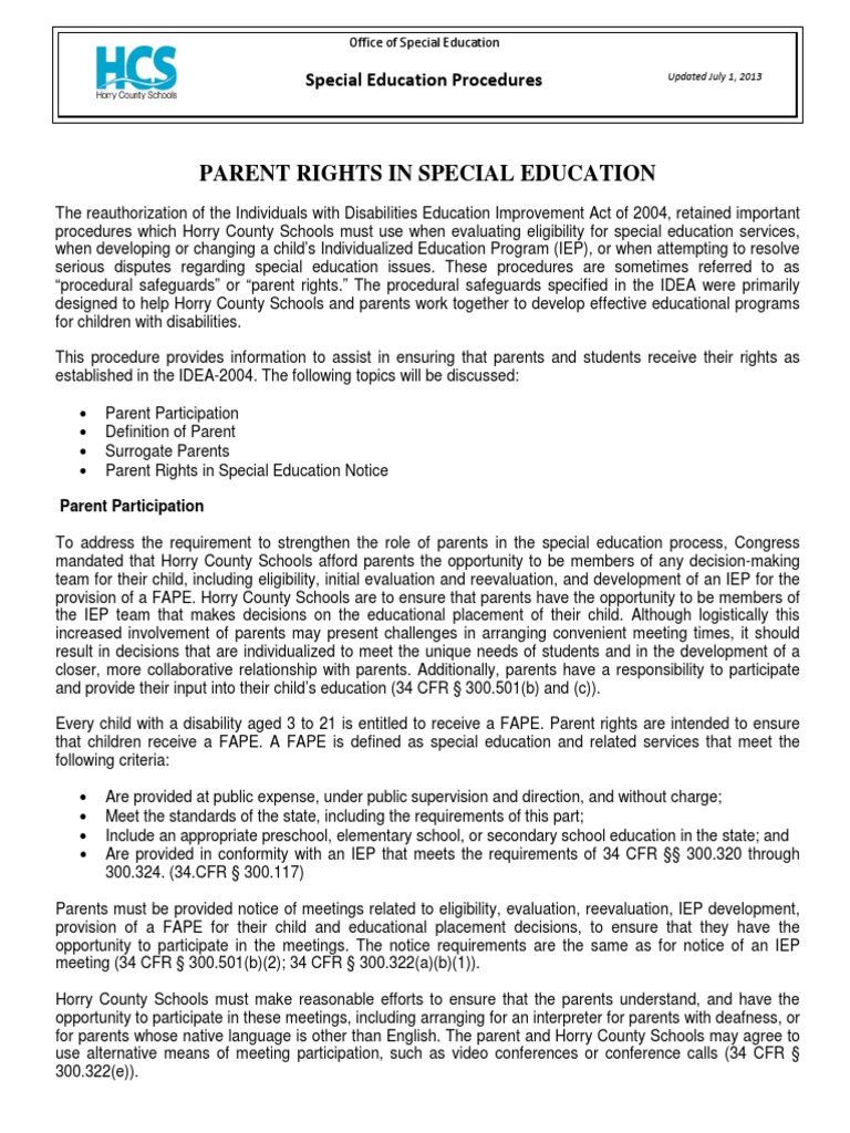 Parent Rights in Special Education | PDF | Individualized Education ...