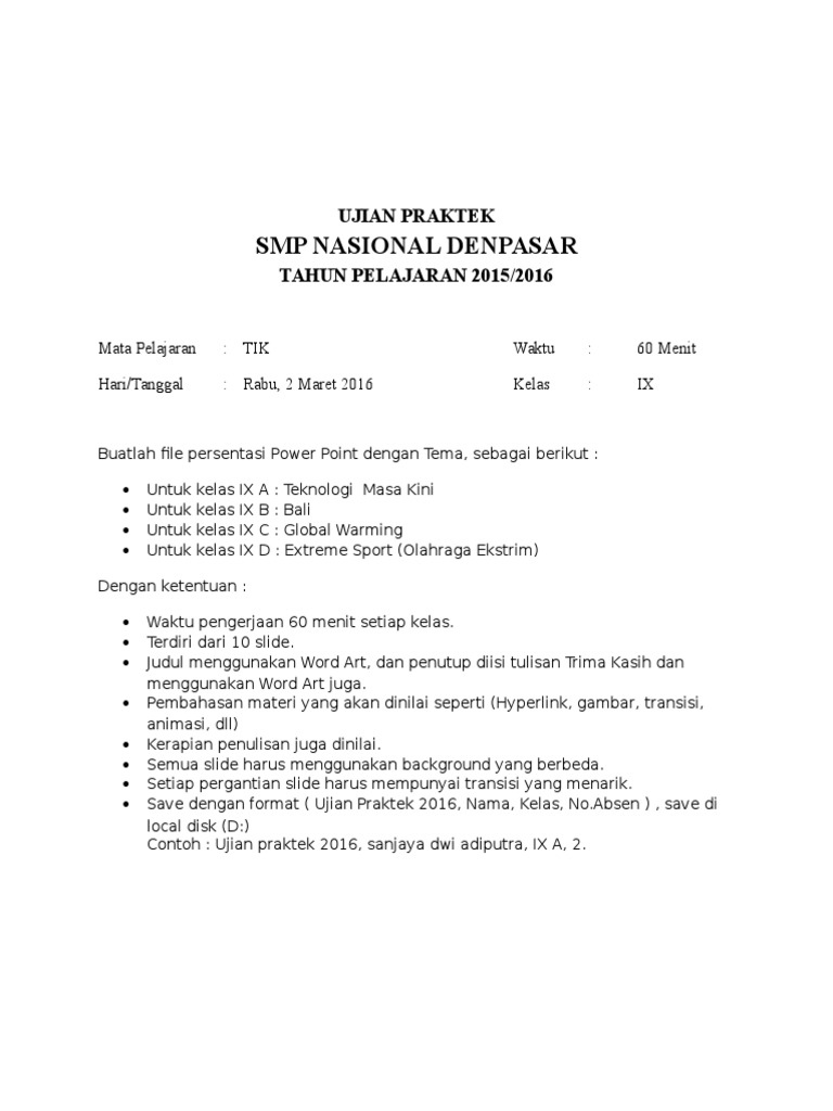 Soal Ujian Praktek Power Point 2016 Docx