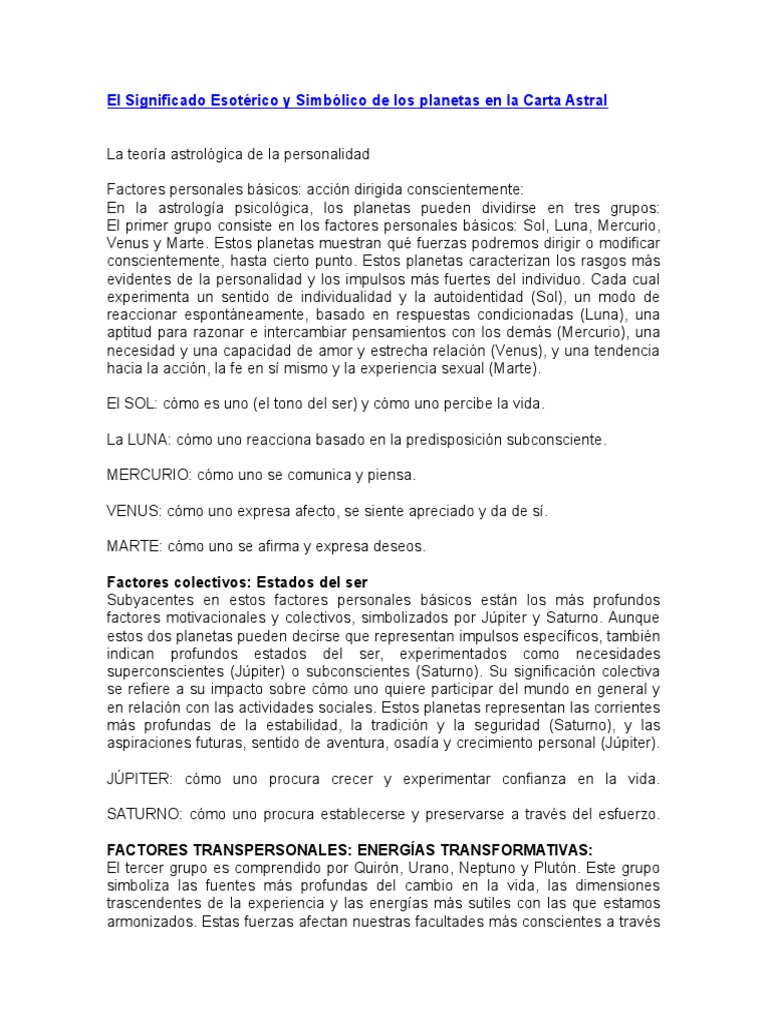 1.0. El Significado Esotérico y Simbólico de Los Planetas en La Carta ...