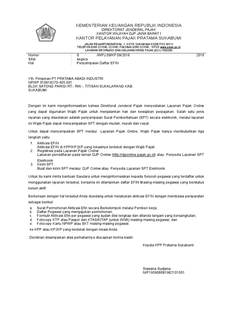 Contoh Surat Permohonan Pindaan Efiling