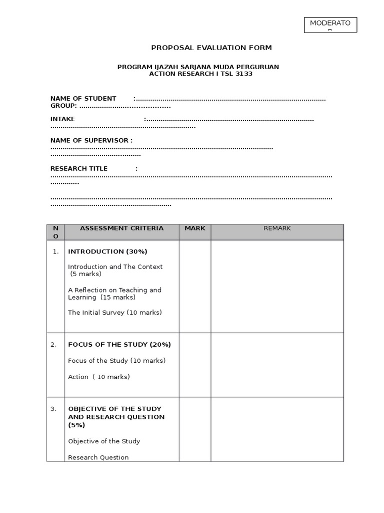 Action Research Proposal Evaluation Form | PDF