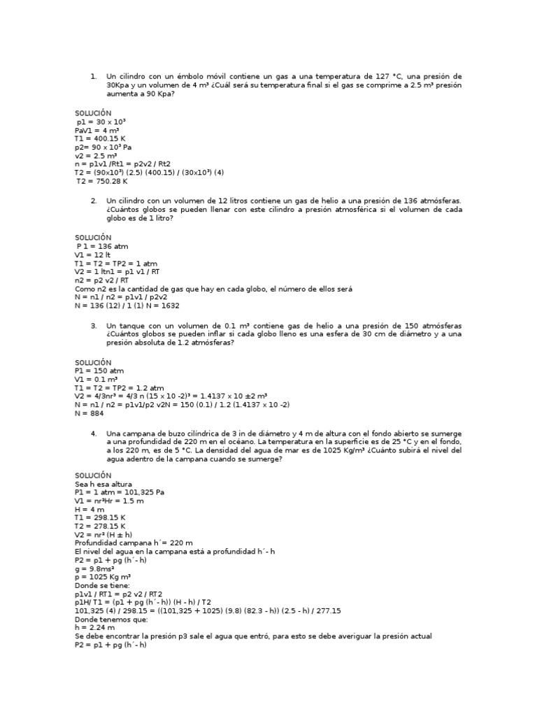 Cálculos de gases ideales y presiones | PDF | Gases | Mole (Unidad)
