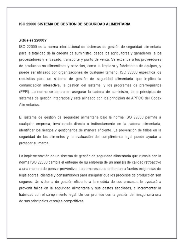 ISO 22000: Gestión de Seguridad Alimentaria | PDF | Análisis de Riesgo ...