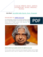 DR A.P.J. Abdul Kalam: Speech, Essay, Article, Biography, Documentary, Books, Writings, Profile