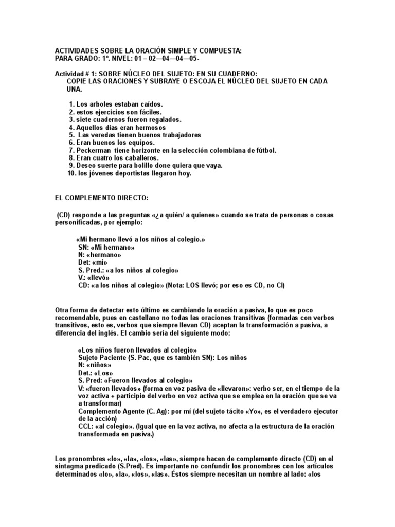 Actividades de Oraciones Simples y Compuestas | PDF | Artes del ...