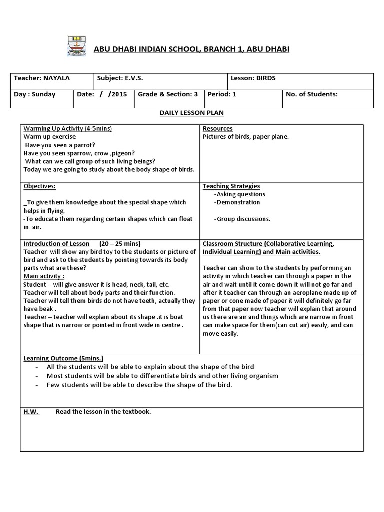 Birds Lesson Lesson Plan Birds