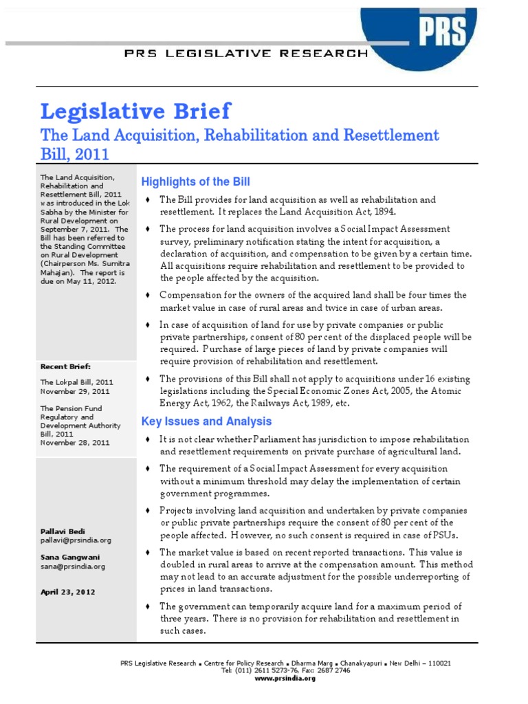 Legislative Brief: The Land Acquisition, Rehabilitation and ...