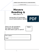 Movers Reading and Writing Test 