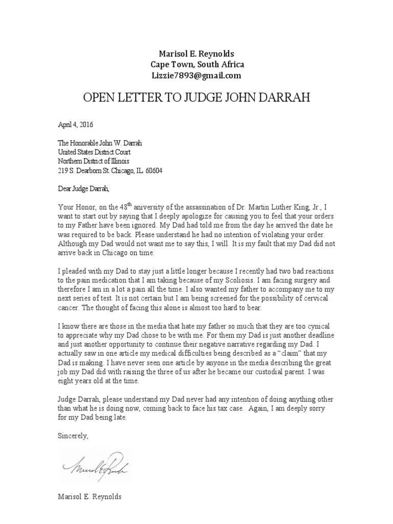 Open Letter To Judge Darrah | PDF