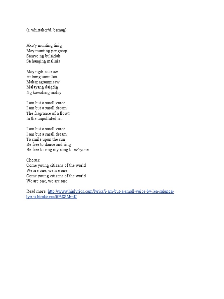 One Voice Lyrics PDF
