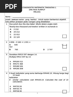 Ujian Diagnostik Matematik Tingkatan 1 Pdf