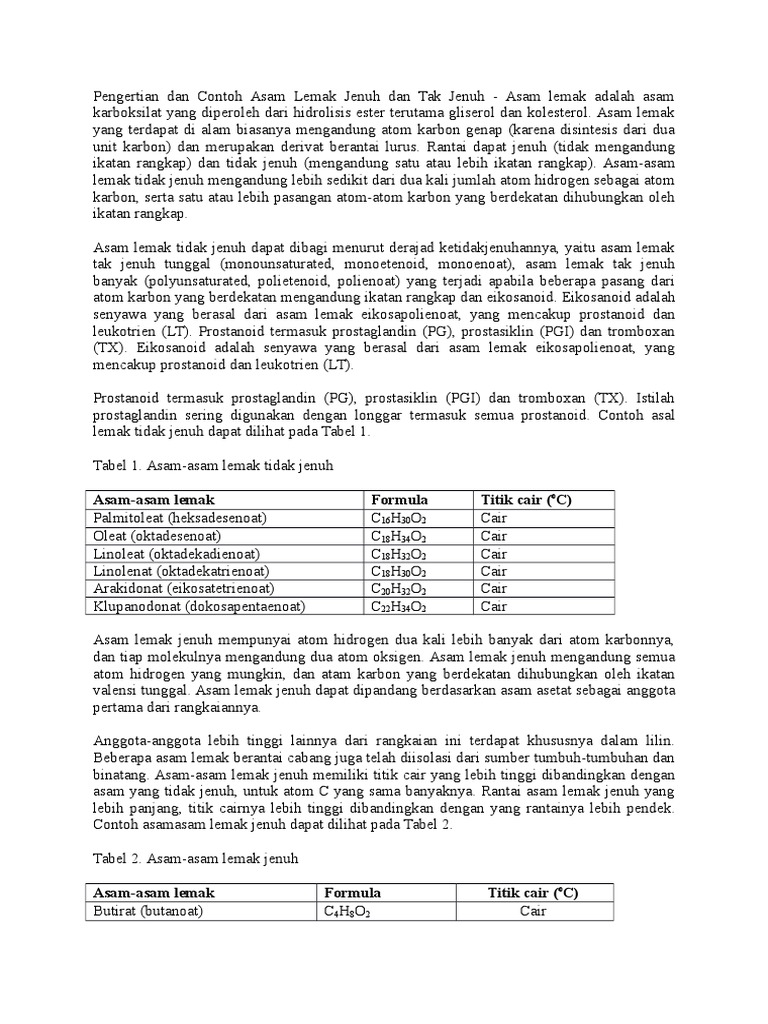 Pengertian Dan Contoh Asam Lemak Jenuh Dan Tak Jenuh Dan Struktur | PDF