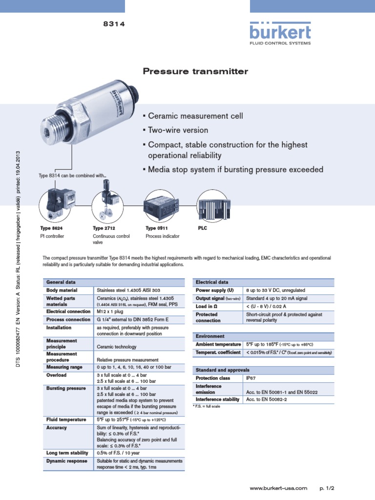 Compact Pressure Transmitter 8314 | PDF | Electromagnetic Interference ...