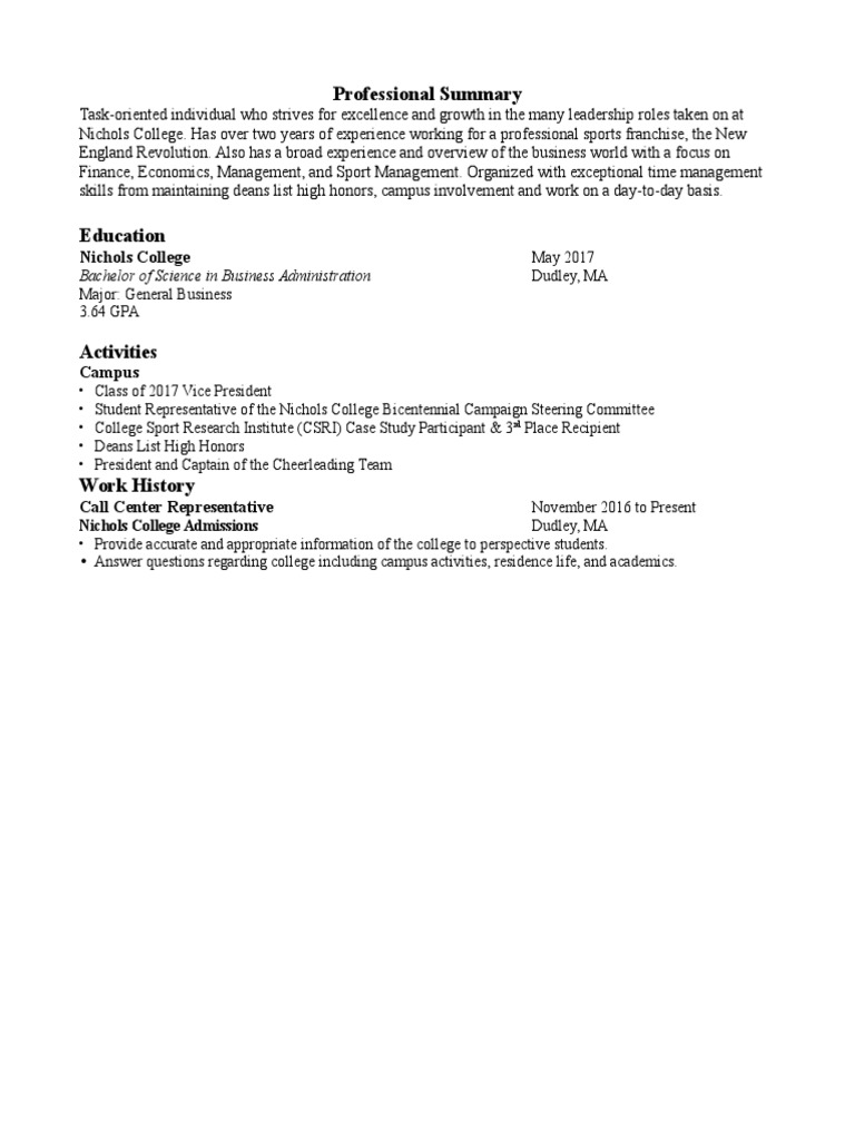 Professional Summary: Business Graduate | PDF