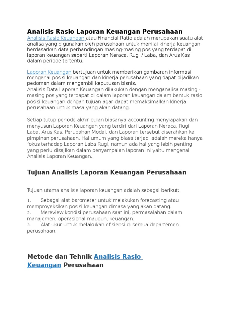 Analisis Rasio Laporan Keuangan Perusahaan | PDF