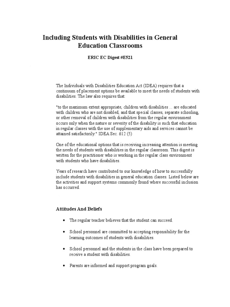 Inclusion Strategies for Disabilities in Classrooms | PDF | Special ...