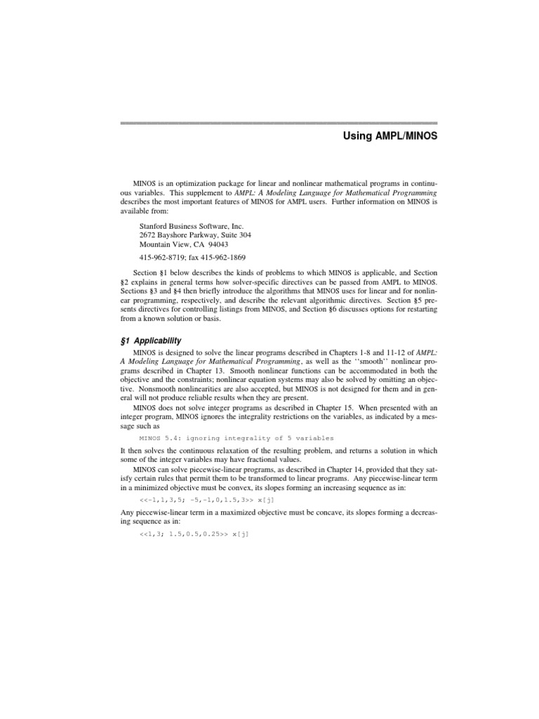 Using MINOS with AMPL: A Guide | PDF | Linear Programming ...