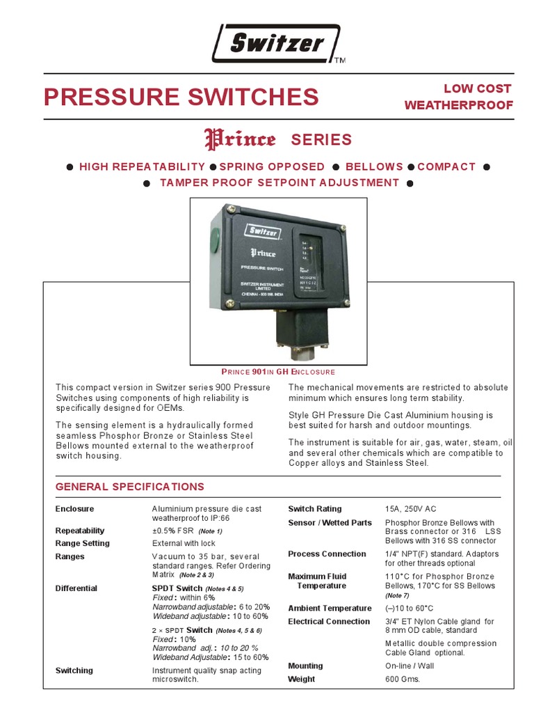 Pressure Switch Prince 901 Bronze Switch