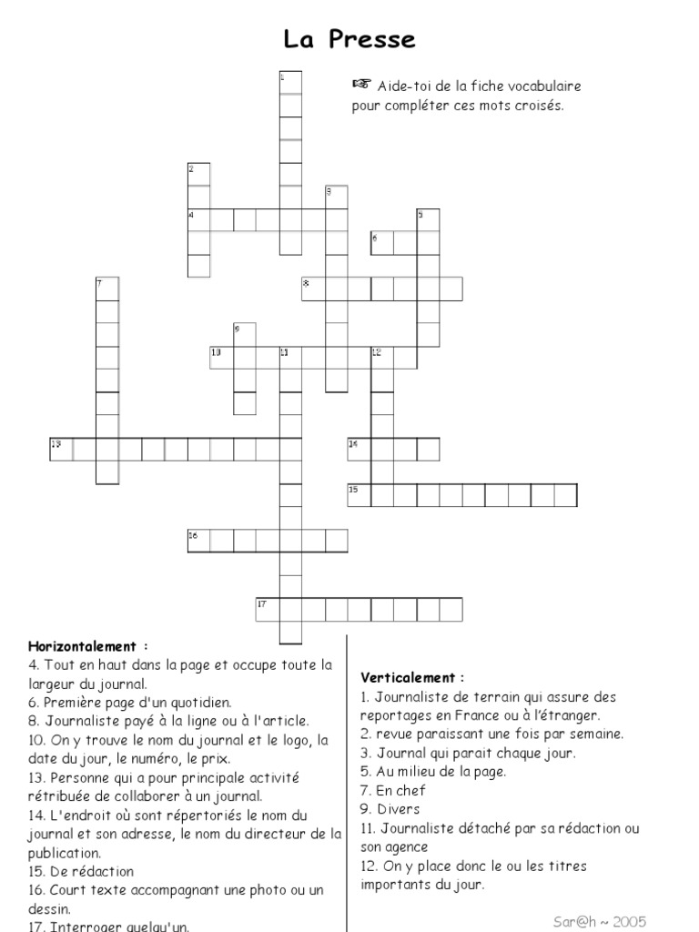 Mots Croises Cm2 Vocabulaire Imprimer