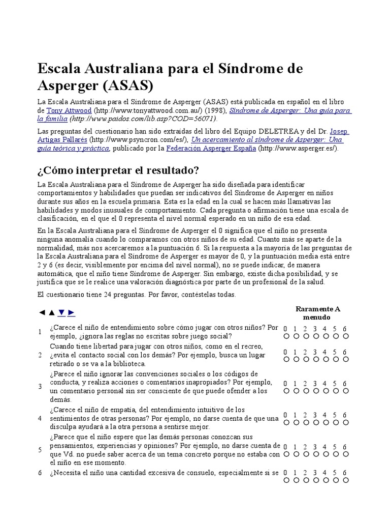 Escala Australiana para Asperger | PDF | Síndrome de Asperger | Las ...
