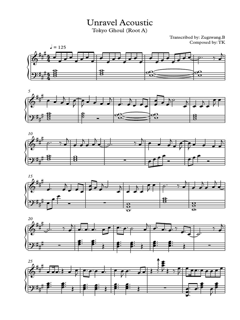 Unravel Acoustic piano sheet