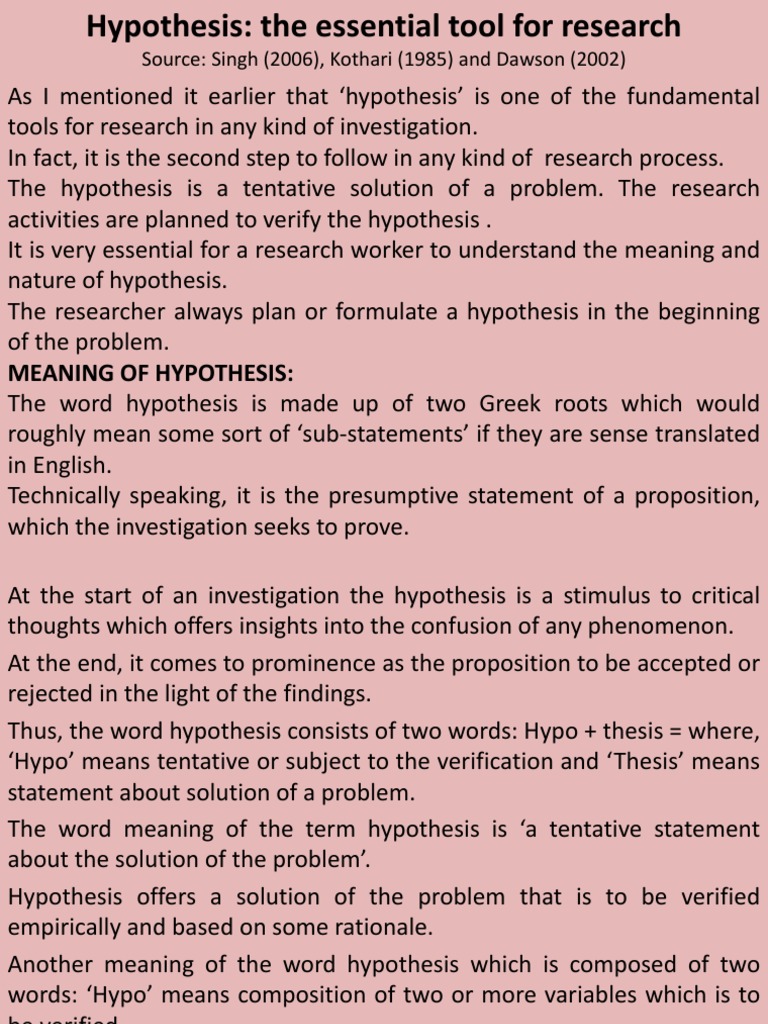 Characteristics of a Good Hypothesis Hypothesis Statistical