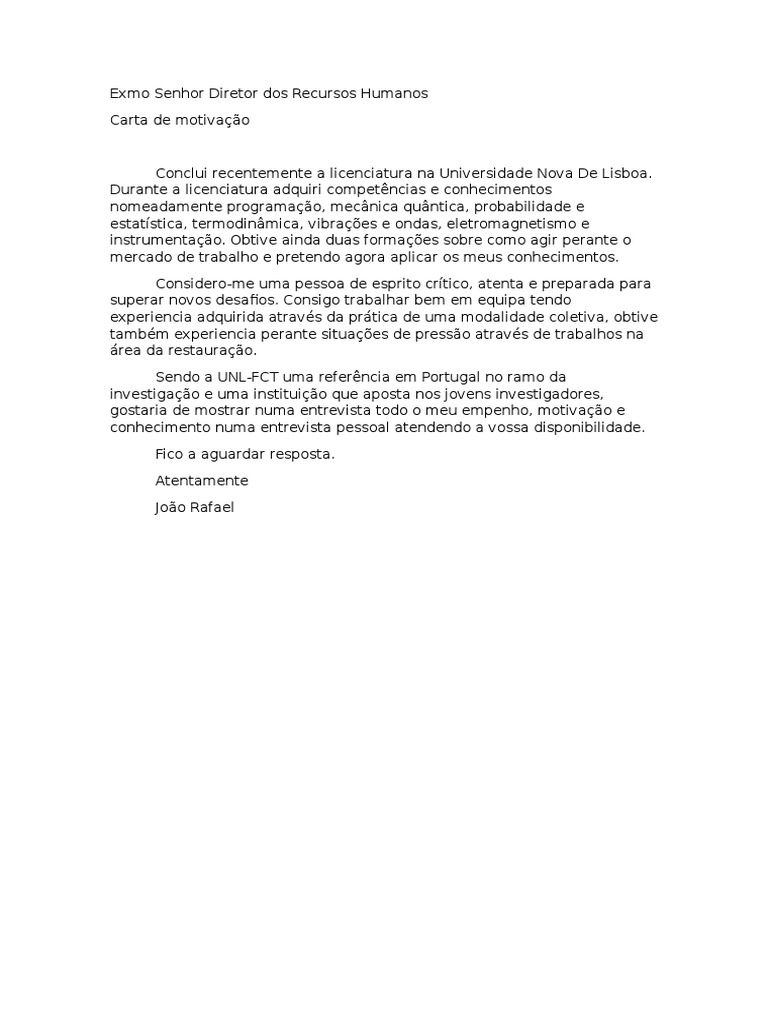 Carta de Motivação PDF