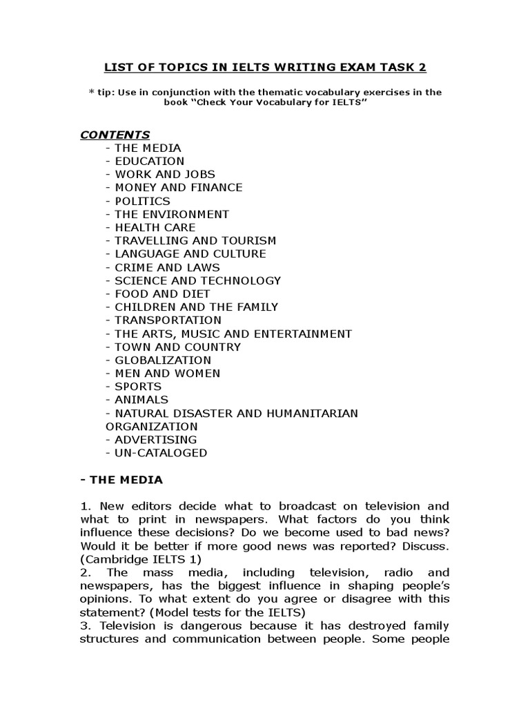 List of Topics - Task 2 Writing | PDF | Pollution | Car