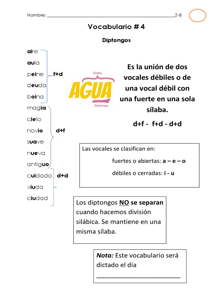 Diptongos: Vocabulario y Reglas | PDF | Artes del Lenguaje y ...