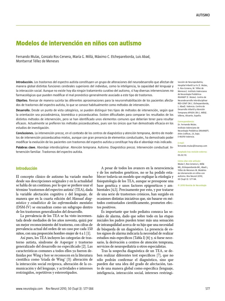 Modelos de Intervención en TEA | PDF | Aprendizaje | Comportamiento