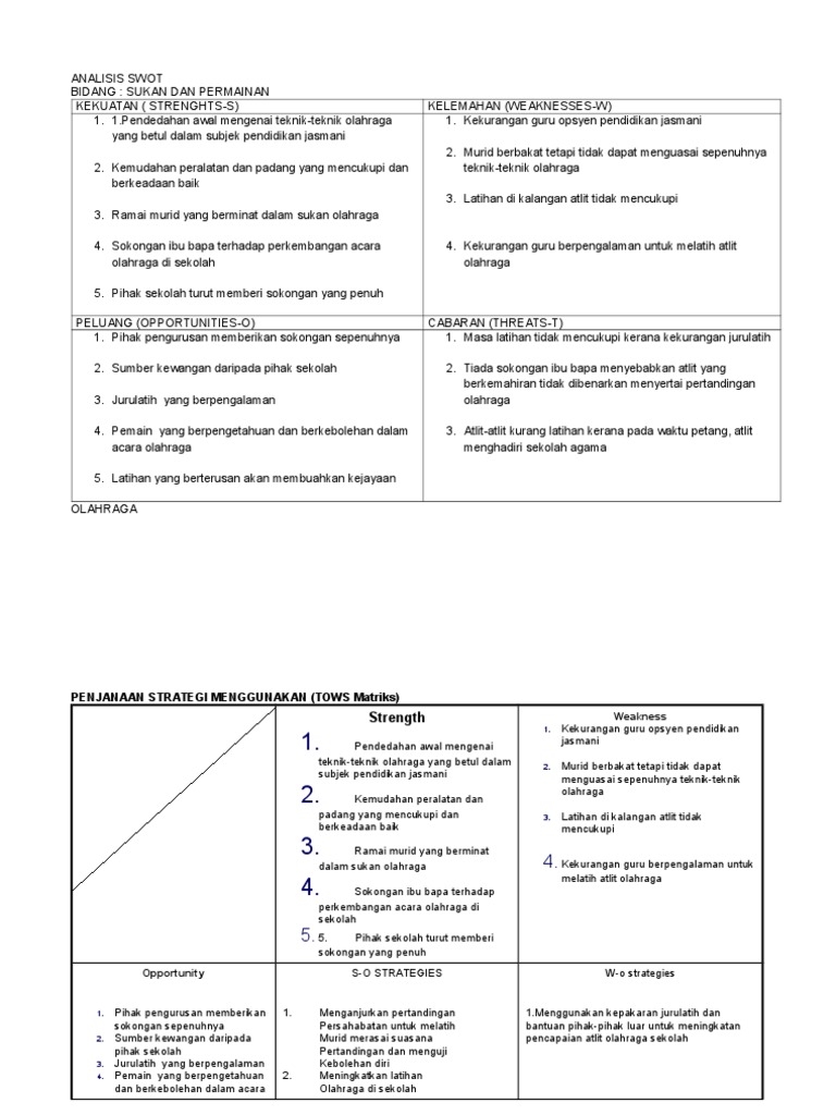 Analisis Swot Olahraga Pdf