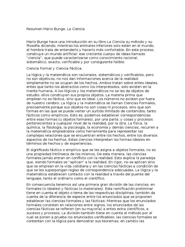 Resumen Mario Bunge Teoría Ciencia