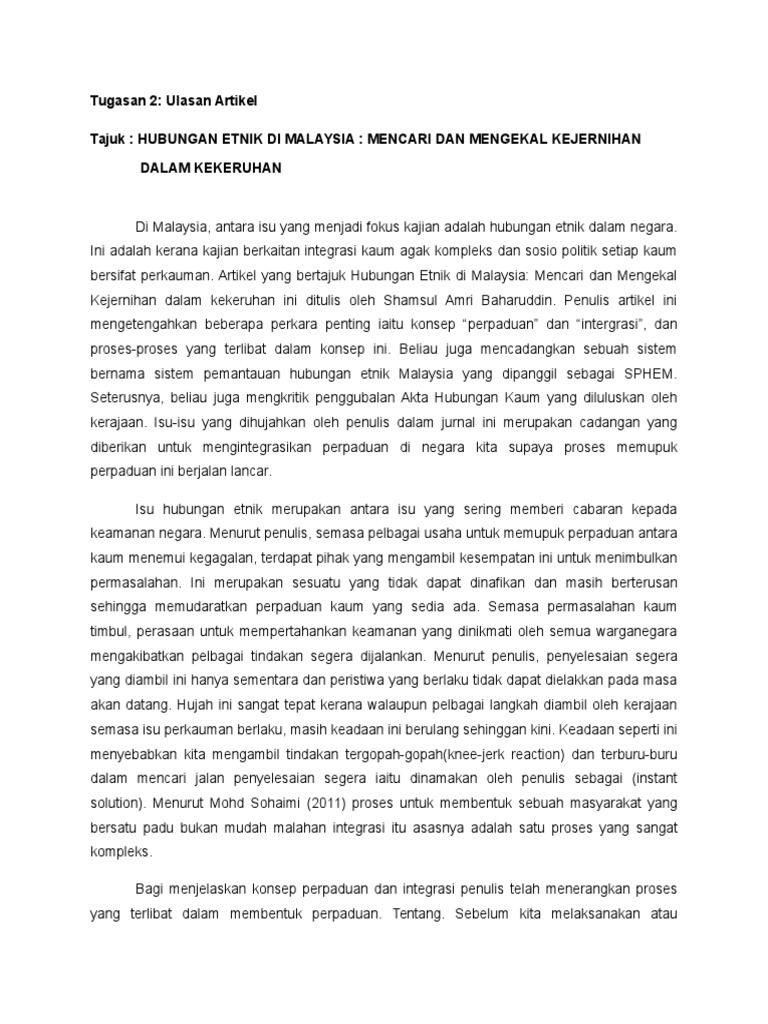Ulasan Jurnal Hubungan Etnik