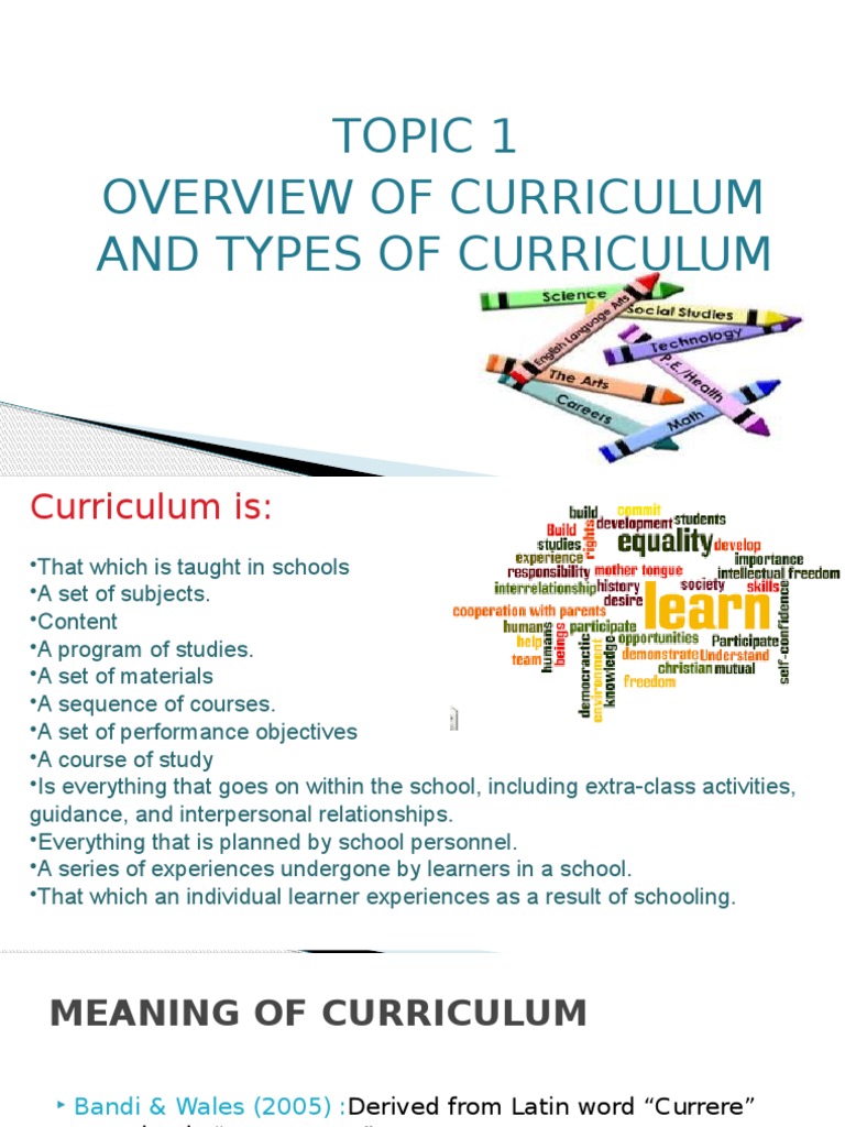 Topic 1 Overview Of Curriculum And Types Of Curriculum