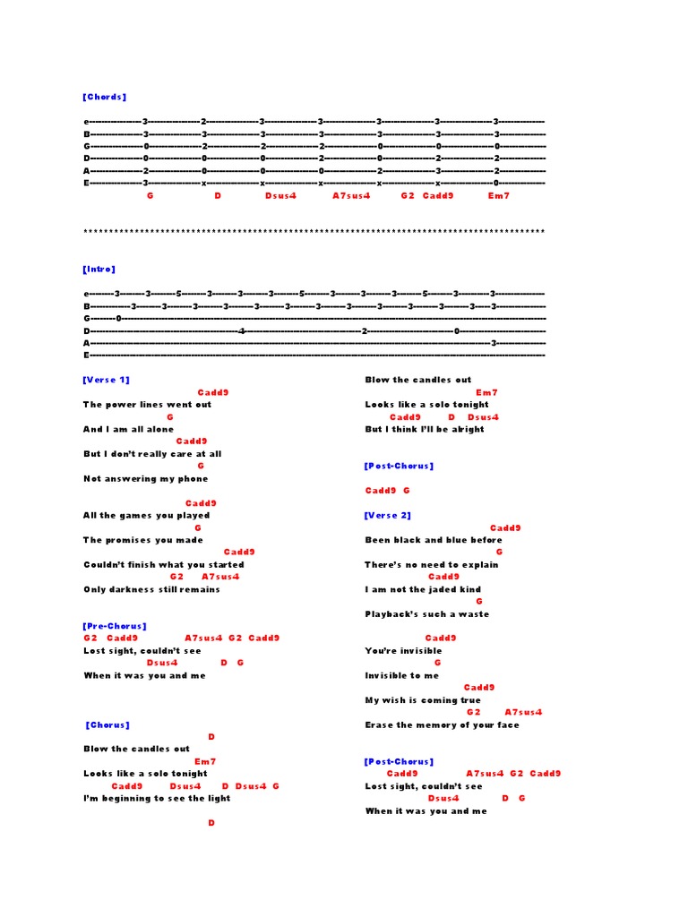 Candles PDF Song Structure Songs