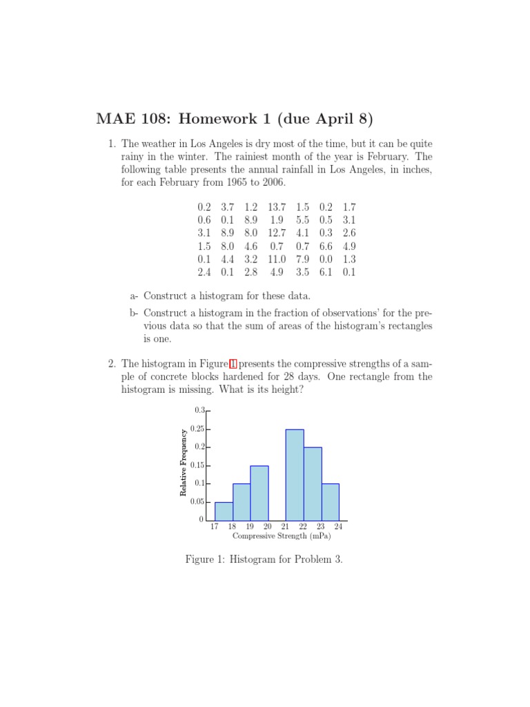 Ucsd Mae 8 HW 1 PDF Histogram Probability