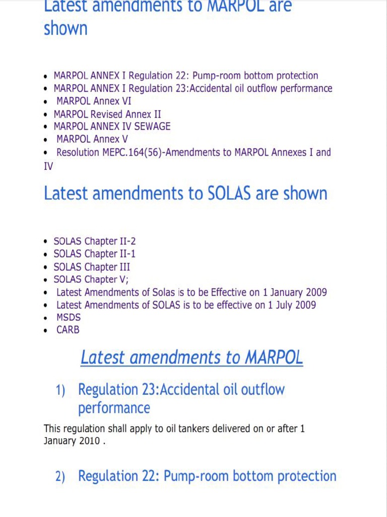 Latest Amendments To MARPOL & SOLAS PDF