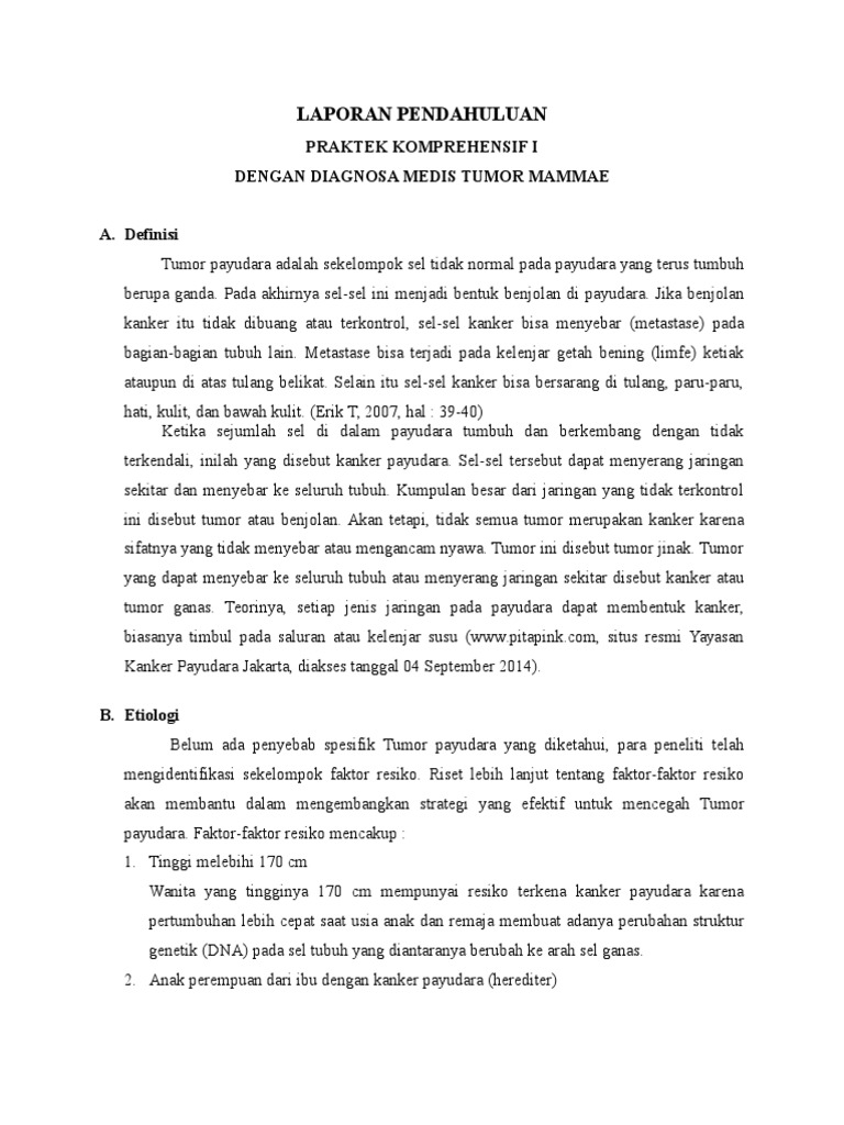 Contoh Laporan Pendahuluan Tumor Mammae Pdf Kumpulan