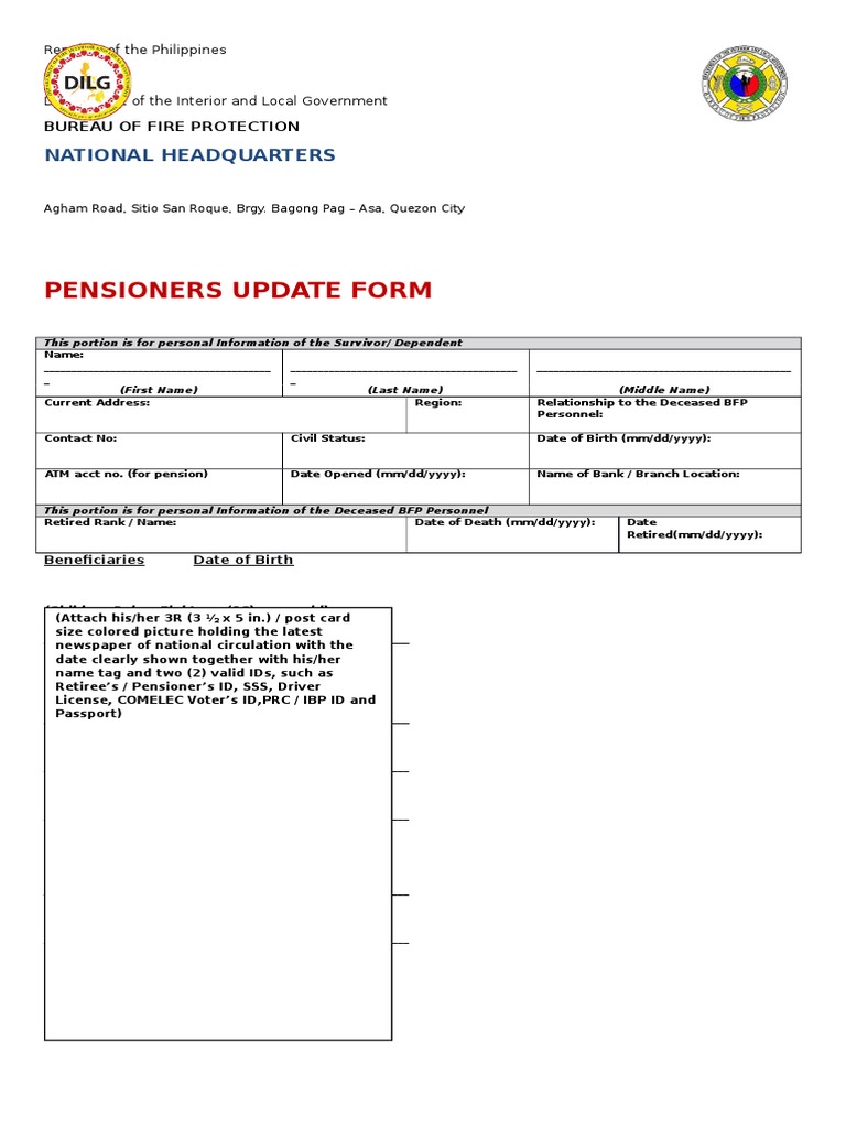 BFP Pensioner Update Form Access Control Authentication