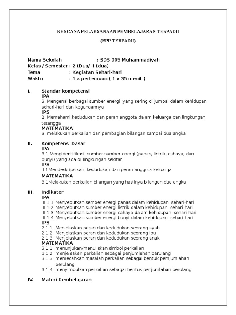 Contoh Rpp Pembelajaran Terpadu Model Jaring Laba Laba