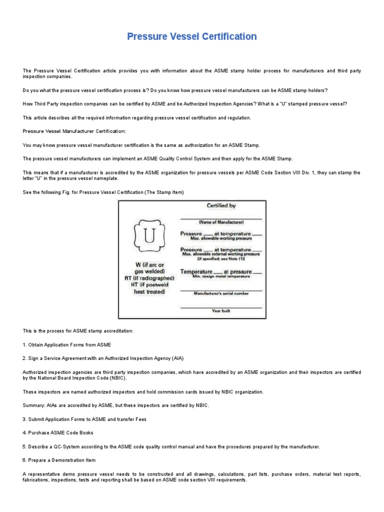 ASME Pressure Vessel Certification Guide | PDF | Finance & Money ...