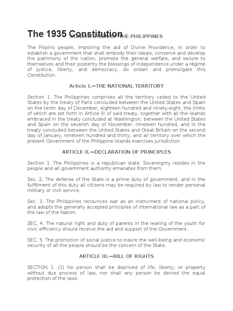 1935 Philippine Constitution Overview | PDF | Impeachment | Supreme ...