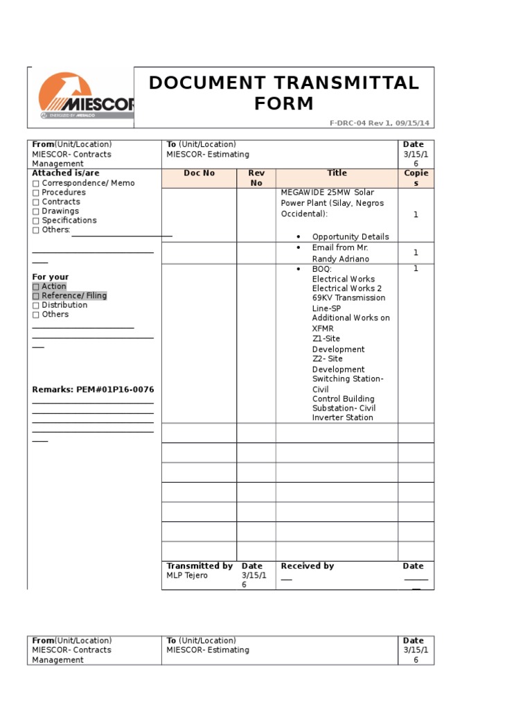 Document Transmittal Ssssss | PDF | Electrical Substation | Energy And ...