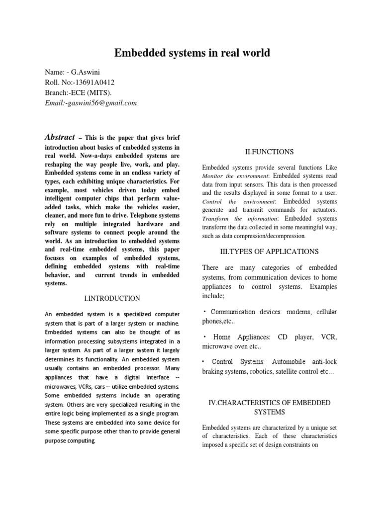 Embedded Systems in Everyday Life | PDF | Embedded System | Real Time ...
