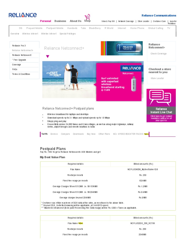 Reliance Wireless Broadband Connection Reliance Netconnect