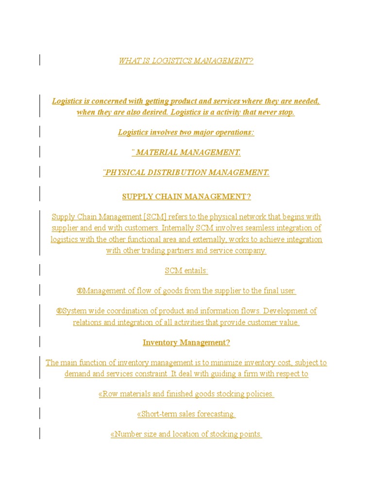 What Is Logistics Management? PDF Logistics Inventory