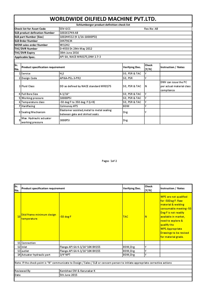 Schlumberger Product Specification Checklist | PDF | Business | Computers