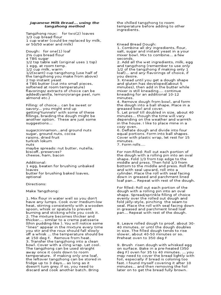 Japanese Milk Bread... Using The Tangzhong Method PDF Breads Dough